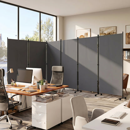 6-panel folding room divider with wheels in dark gray panels DirectDeals on Tampa Home & Garden Store