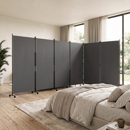 6-panel folding room divider with wheels DirectDeals gray panels on black metal frames in a bedroom on Tampa Home & Garden Store
