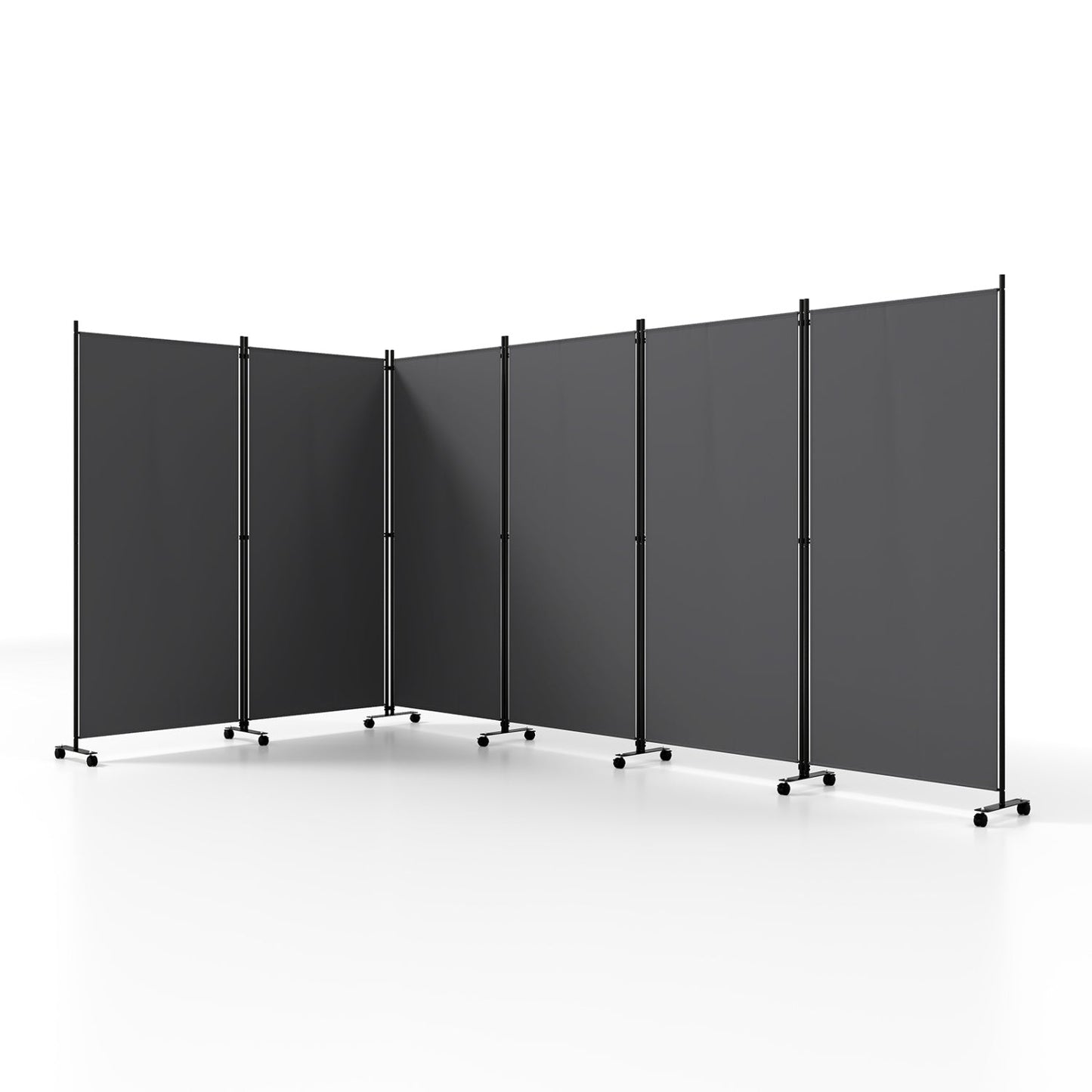 6-Panel Folding Room Divider with Wheels, DirectDeals, black panels on a slim steel frame on Tampa Home & Garden Store