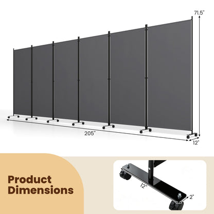 6-Panel Folding Room Divider with Wheels by DirectDeals, grey panels on casters on Tampa Home & Garden Store