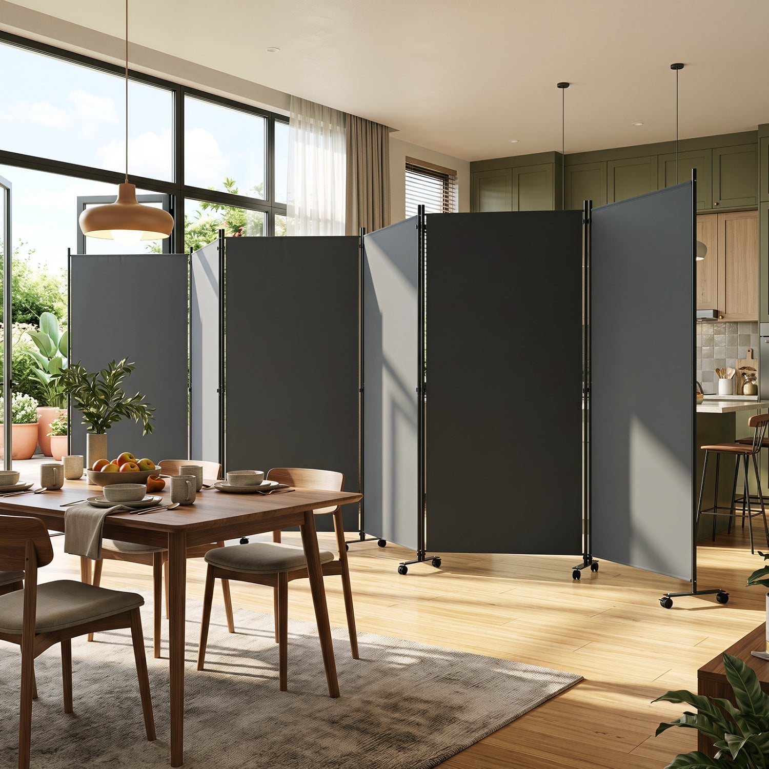 6-panel folding room divider on wheels with dark gray panels DirectDeals on Tampa Home & Garden Store