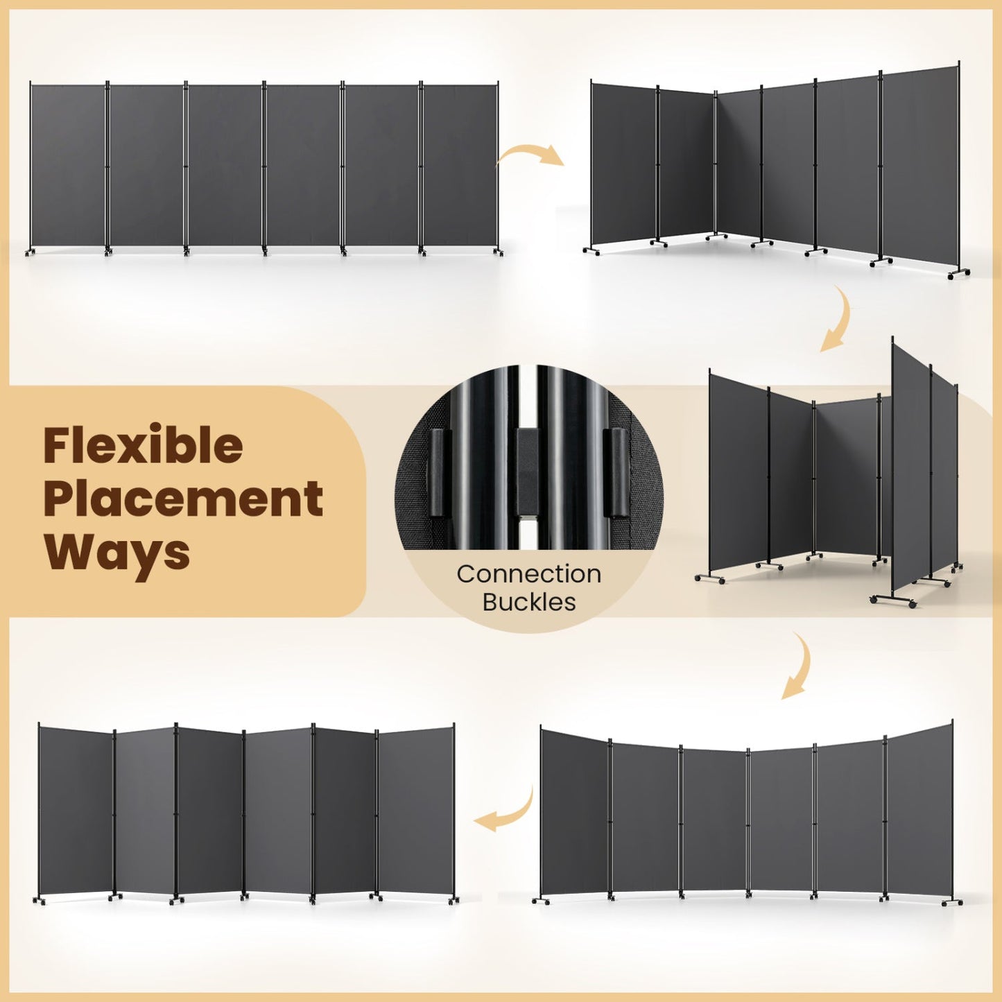 6-panel folding room divider with wheels, dark gray panels, DirectDeals on Tampa Home & Garden Store