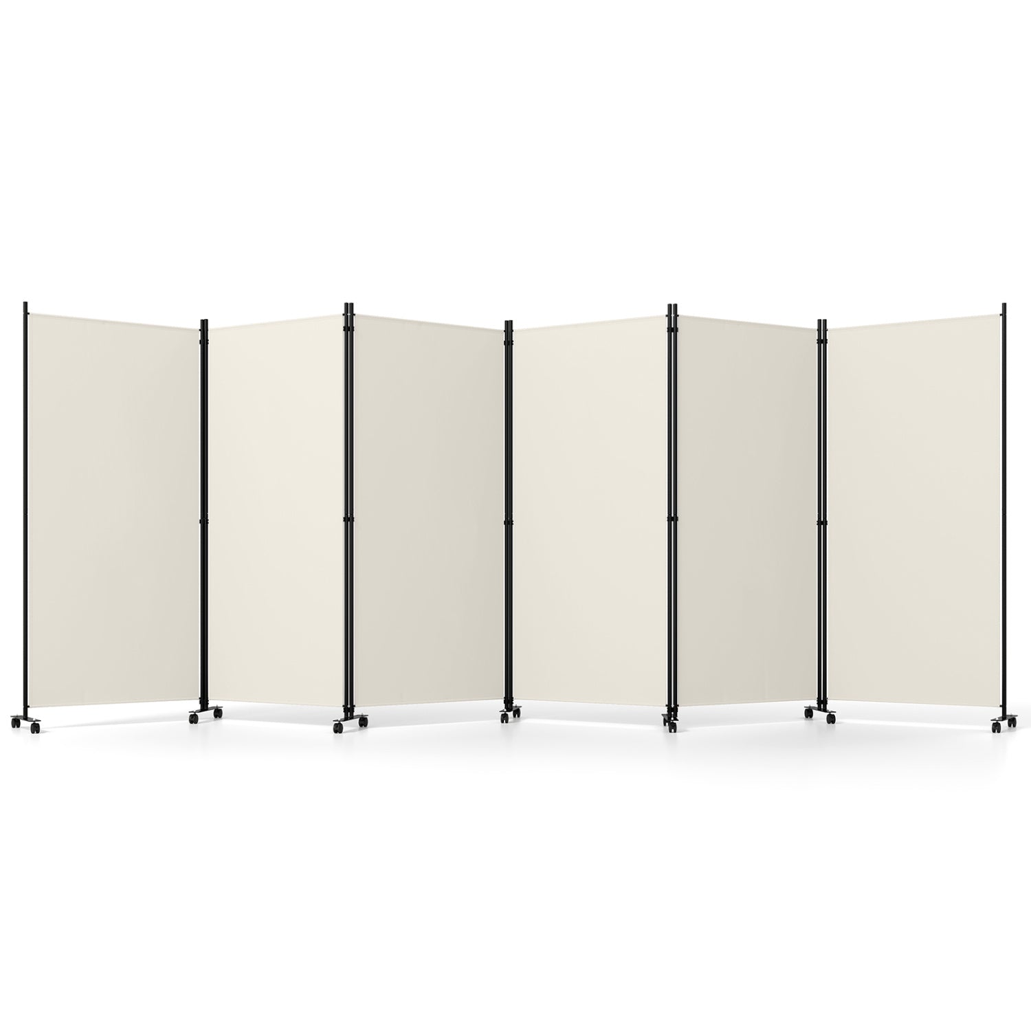 DirectDeals 6-panel folding room divider with wheels, cream panels and black metal frame on Tampa Home & Garden Store