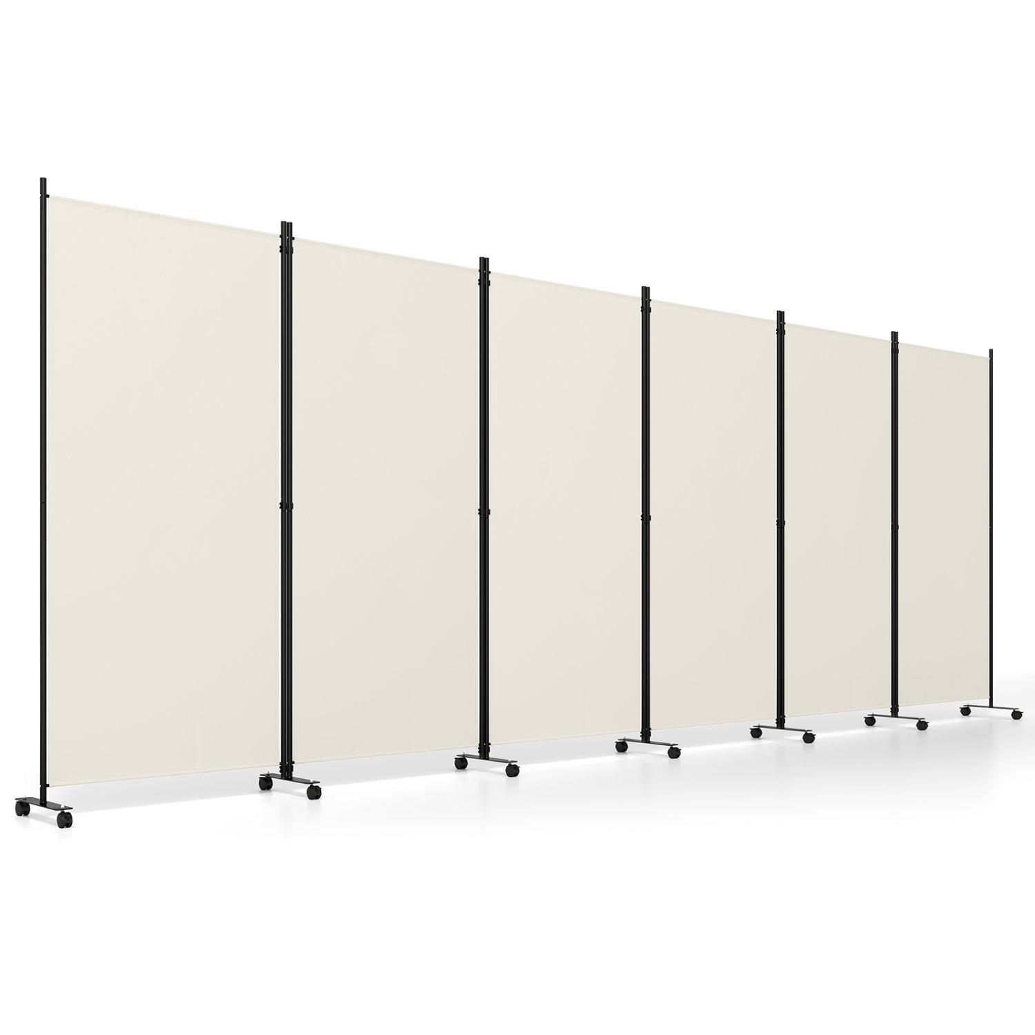 6-Panel Folding Room Divider with Wheels by DirectDeals, beige fabric panels on black frames on Tampa Home & Garden Store