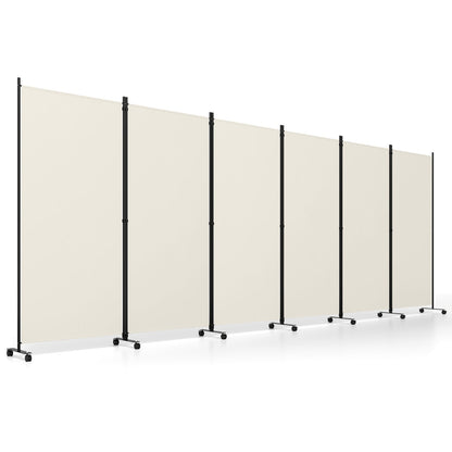 6-Panel Folding Room Divider with Wheels by DirectDeals, beige fabric panels on black frames on Tampa Home & Garden Store