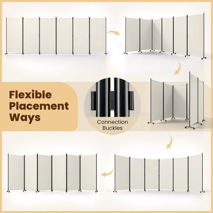 6-Panel Folding Room Divider with Wheels by DirectDeals beige panels, black frames, caster wheels on Tampa Home & Garden Store