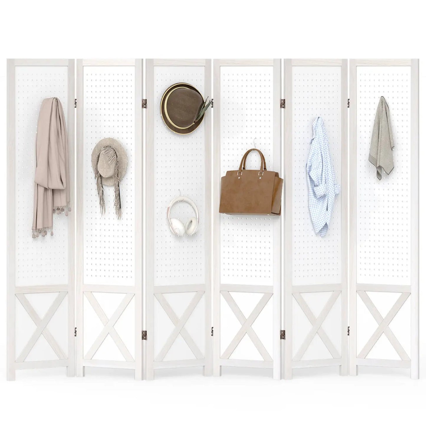 6-Panel Pegboard Room Divider Foldable Screen