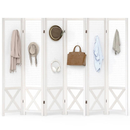 6-Panel Pegboard Room Divider Foldable Screen