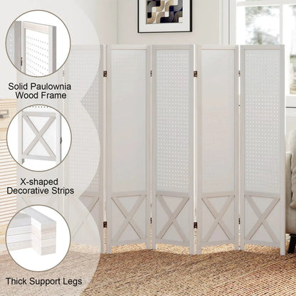 6-Panel Pegboard Room Divider Foldable Screen