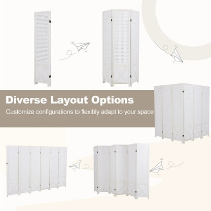 6-Panel Pegboard Room Divider Foldable Screen