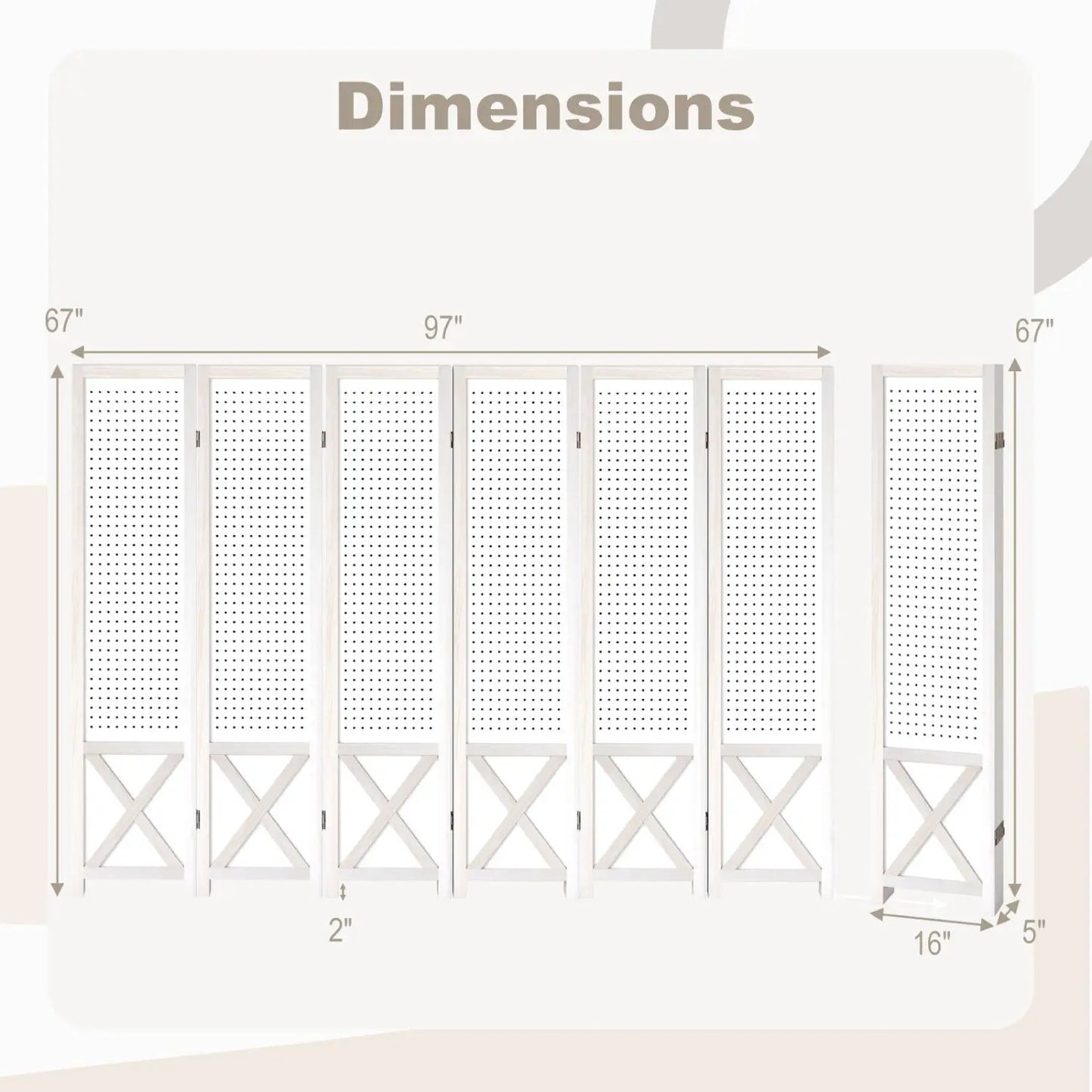 6-Panel Pegboard Room Divider Foldable Screen