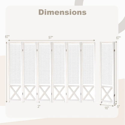 6-Panel Pegboard Room Divider Foldable Screen