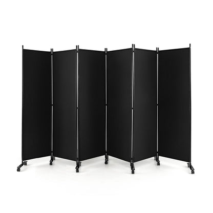 6 Panel 5.7 Feet Tall Rolling Room Divider on Wheels-Gray