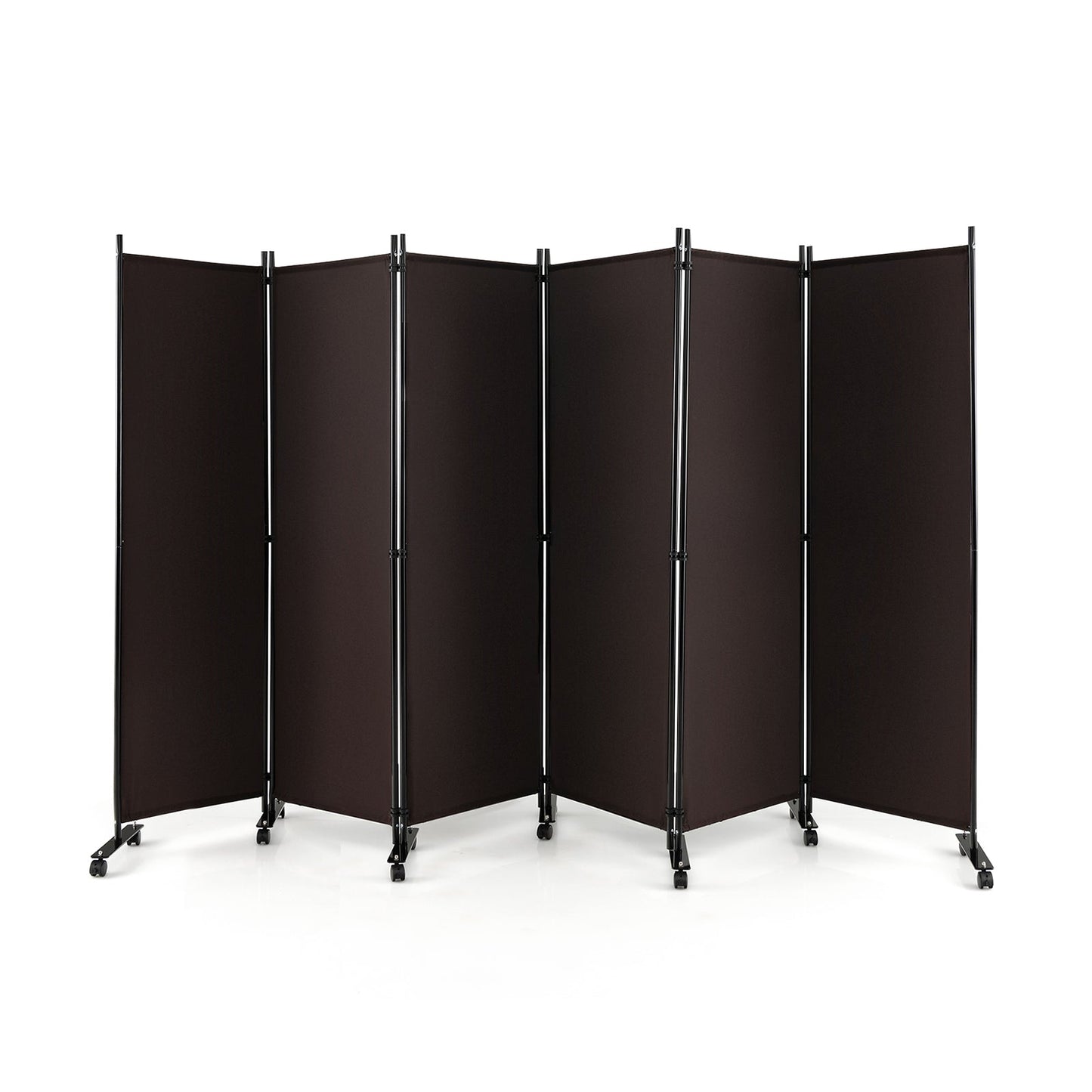 6 Panel 5.7 Feet Tall Rolling Room Divider on Wheels-Gray