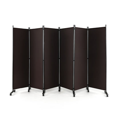 6 Panel 5.7 Feet Tall Rolling Room Divider on Wheels-Gray