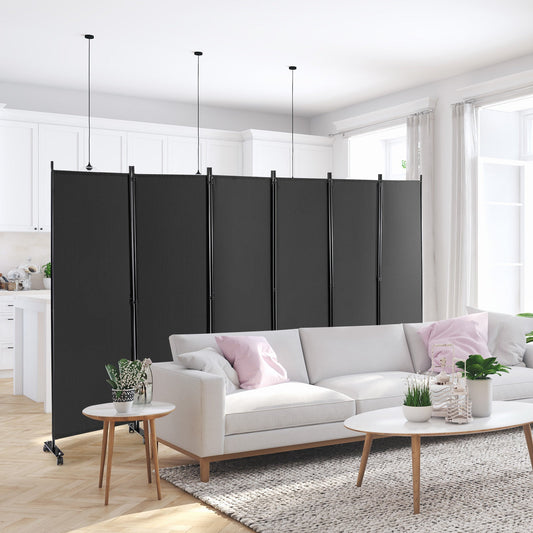 6 Panel 5.7 Feet Tall Rolling Room Divider on Wheels-Gray - Tampa Home & Garden Store