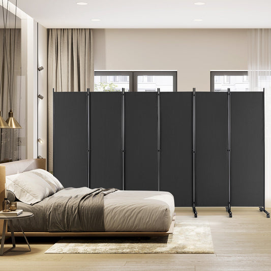 6 Panel 5.7 Feet Tall Rolling Room Divider on Wheels-Gray - Tampa Home & Garden Store