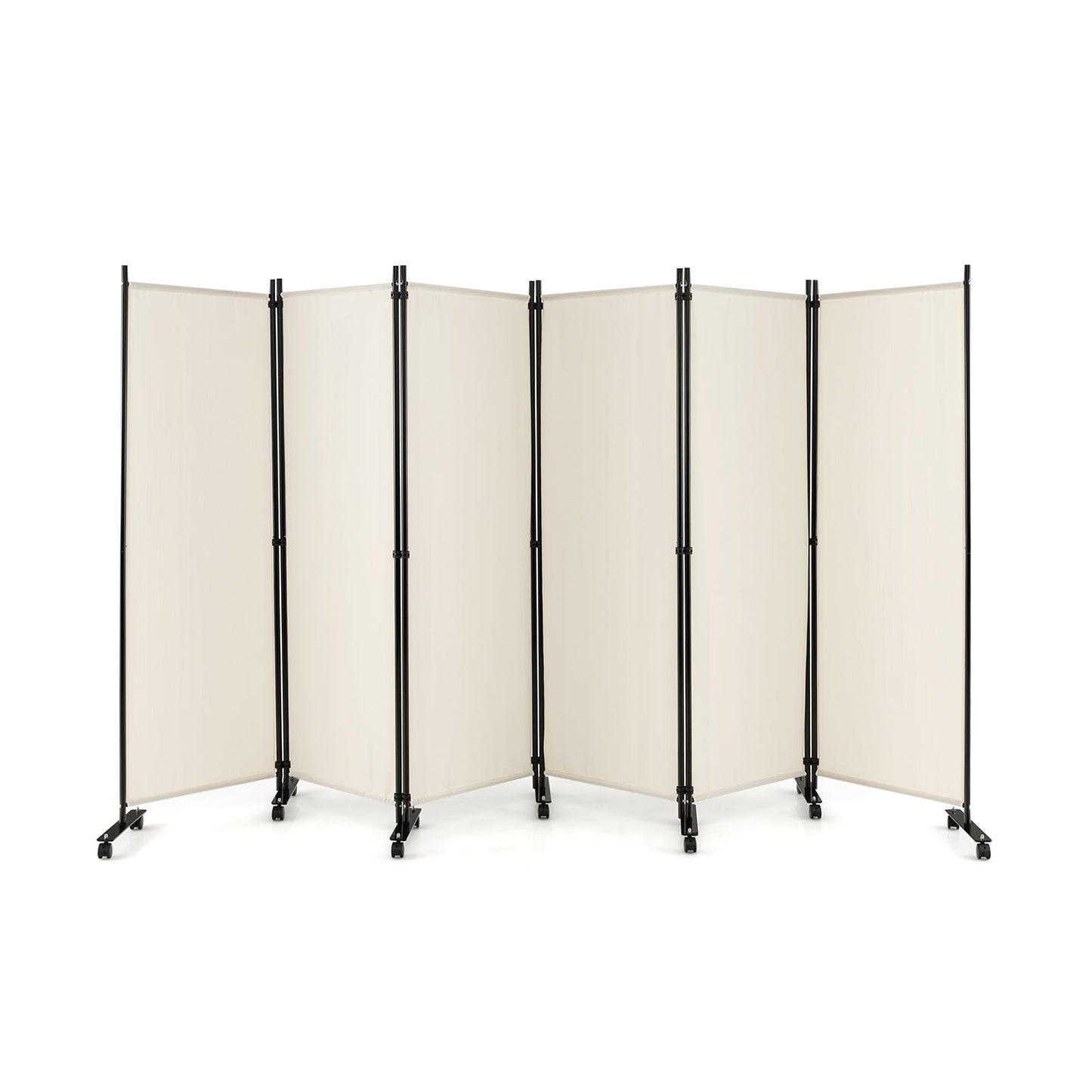 6 Panel 5.7 Feet Tall Rolling Room Divider on Wheels-Gray