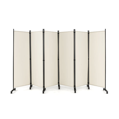 6 Panel 5.7 Feet Tall Rolling Room Divider on Wheels-Gray