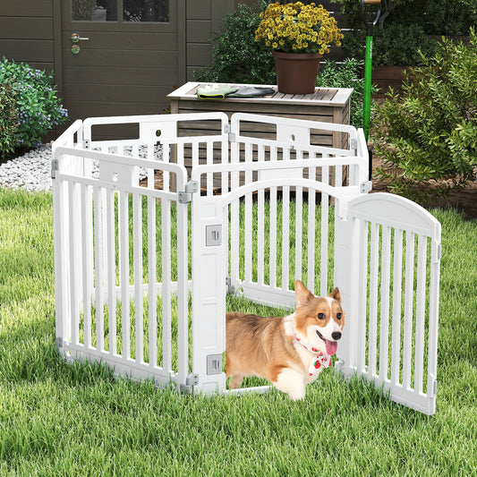 6-Panel Tall Dog Playpen Foldable Pet Fence with Locking Door-White - Tampa Home & Garden Store
