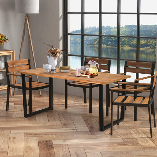 6-Person Acacia Wood Outdoor Dining Table with 2 Inch Umbrella Hole - Tampa Home & Garden Store