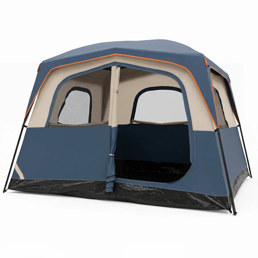 DirectDeals 6-Person Camping Tent with Rainfly and Mesh Windows; blue-beige cabin orange trim on Tampa Home & Garden Store