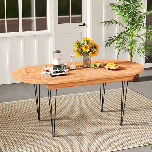 6 Person 71 Inch Patio Dining Table with Teak Wood Tabletop - Tampa Home & Garden Store