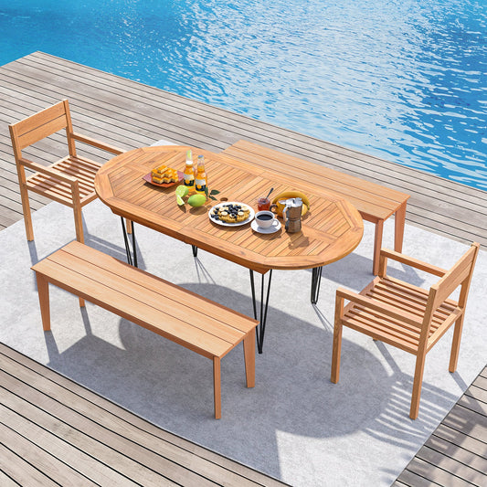 6 Person 71 Inch Patio Dining Table with Teak Wood Tabletop - Tampa Home & Garden Store