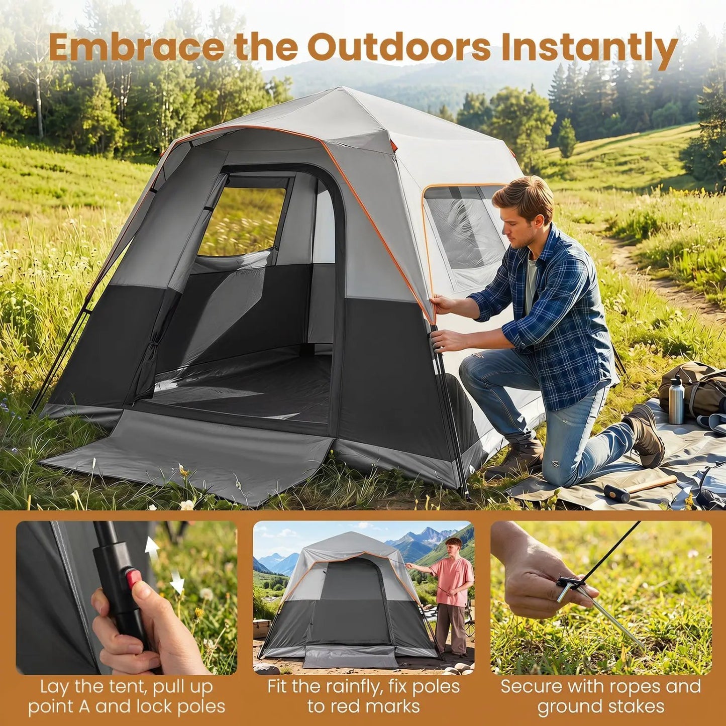 6-Person Instant Cabin Tent With Blackout Rainfly