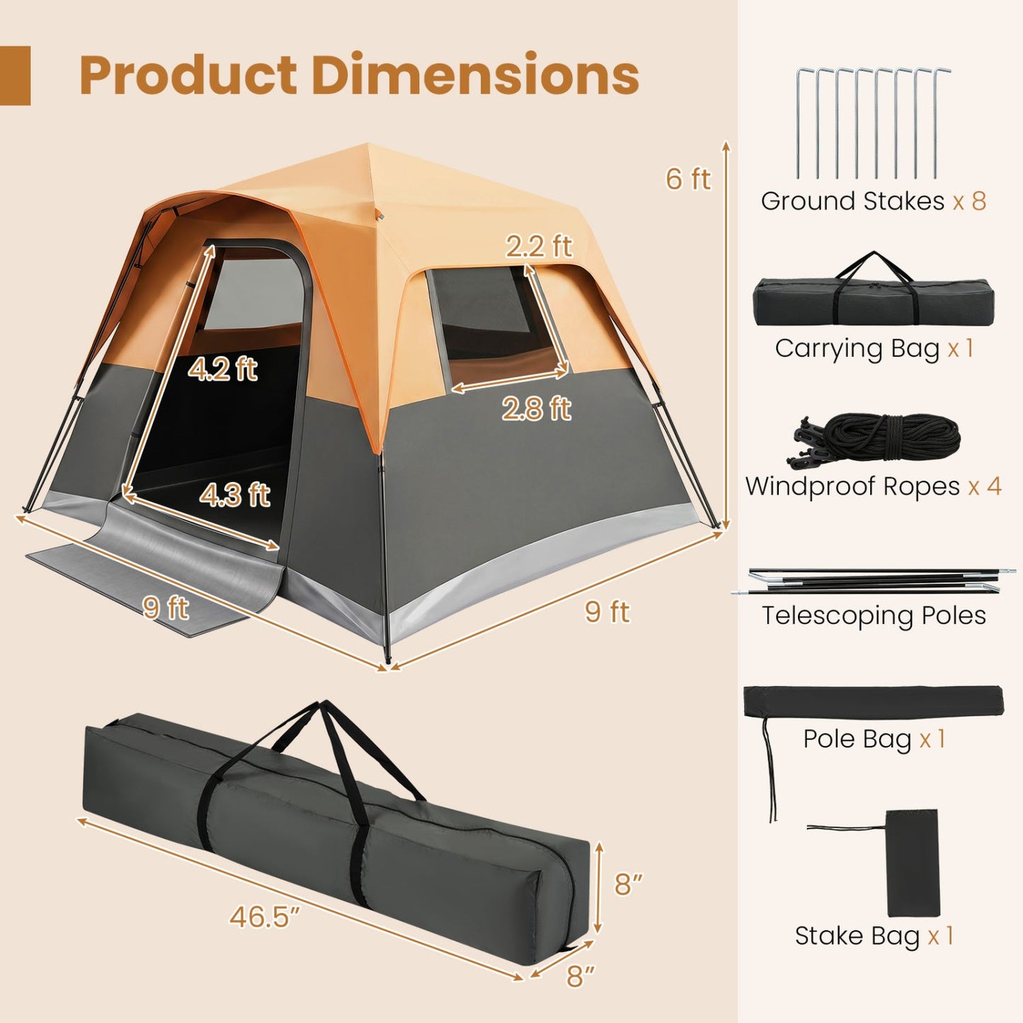 6-Person Instant Cabin Tent With Blackout Rainfly