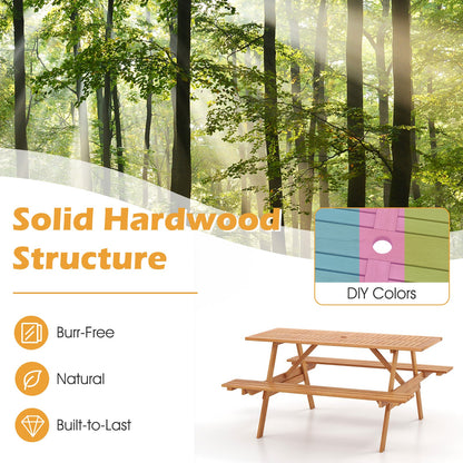 6 Person Picnic Table Set Patio Rectangle with 2 Built-in Benches and Umbrella Hole