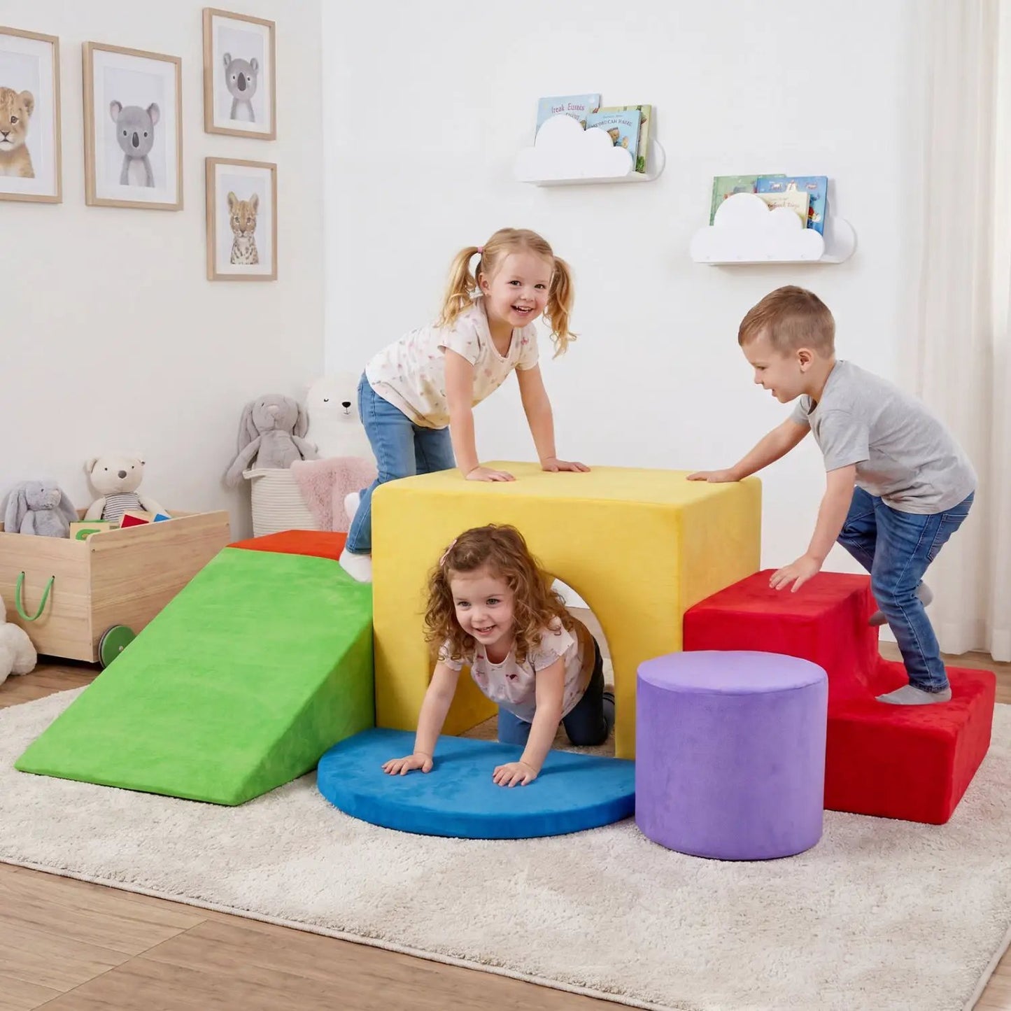 Foam Climbing Blocks Set with Slide and Tunnel