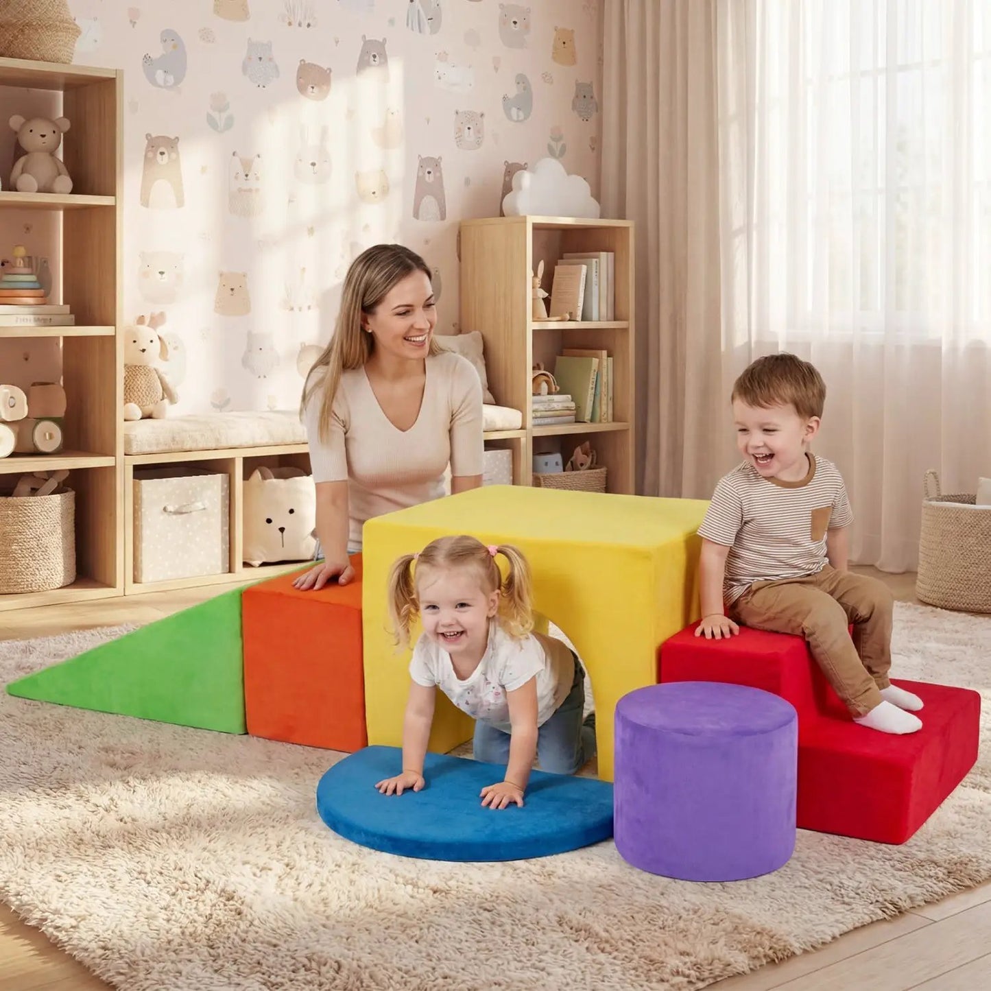 Foam Climbing Blocks Set with Slide and Tunnel