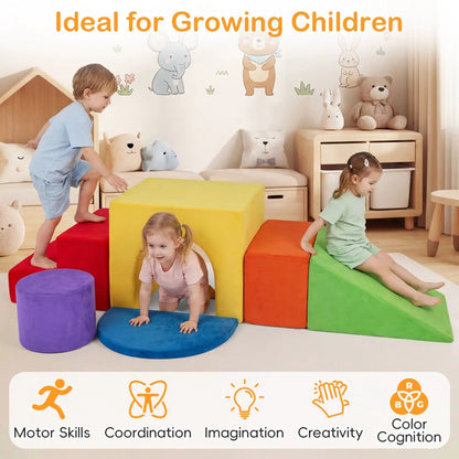 Foam Climbing Blocks Set with Slide and Tunnel