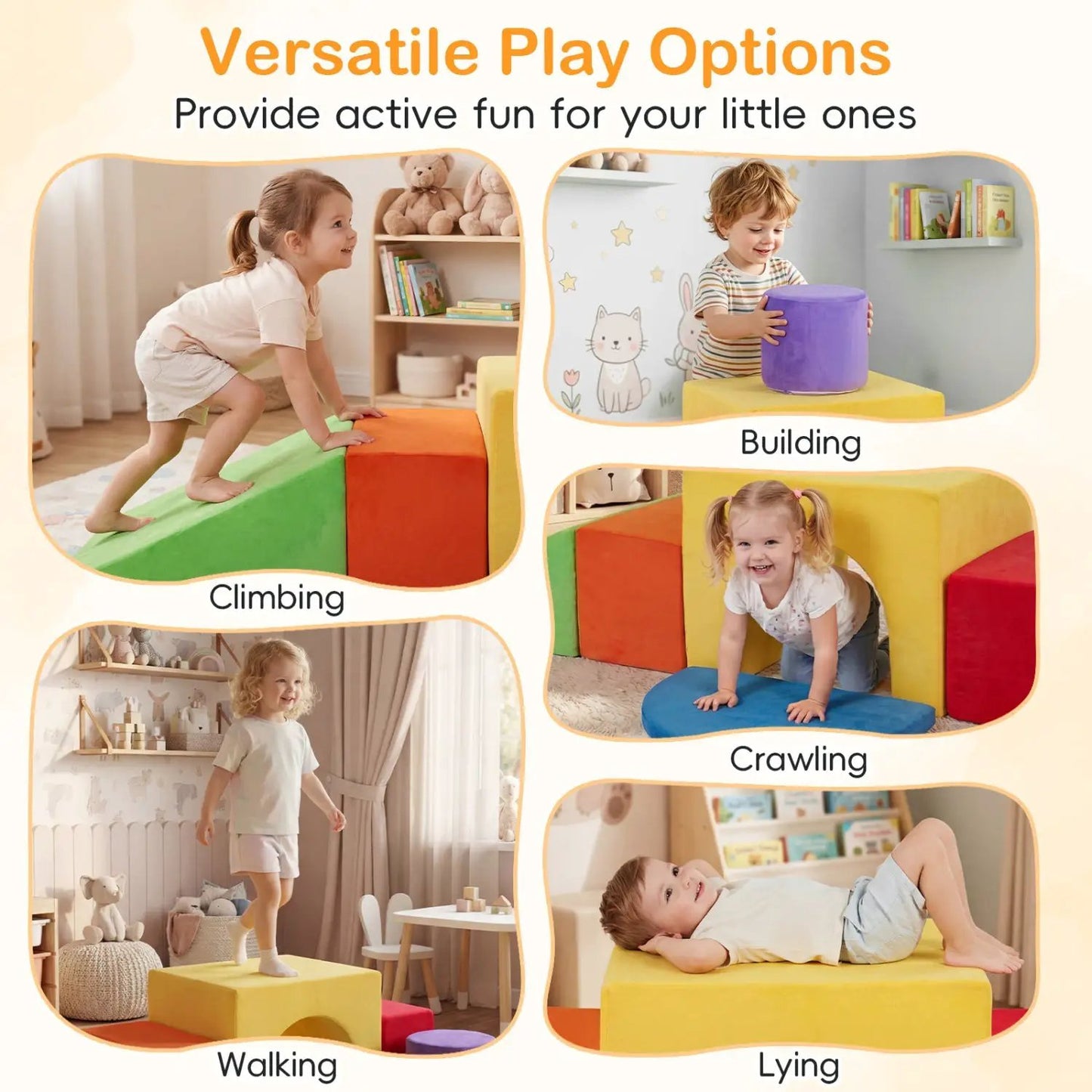 Foam Climbing Blocks Set with Slide and Tunnel