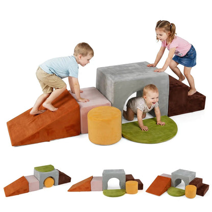 Foam Climbing Blocks Set with Slide and Tunnel