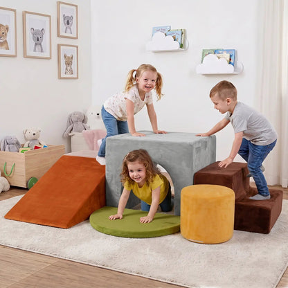 Foam Climbing Blocks Set with Slide and Tunnel