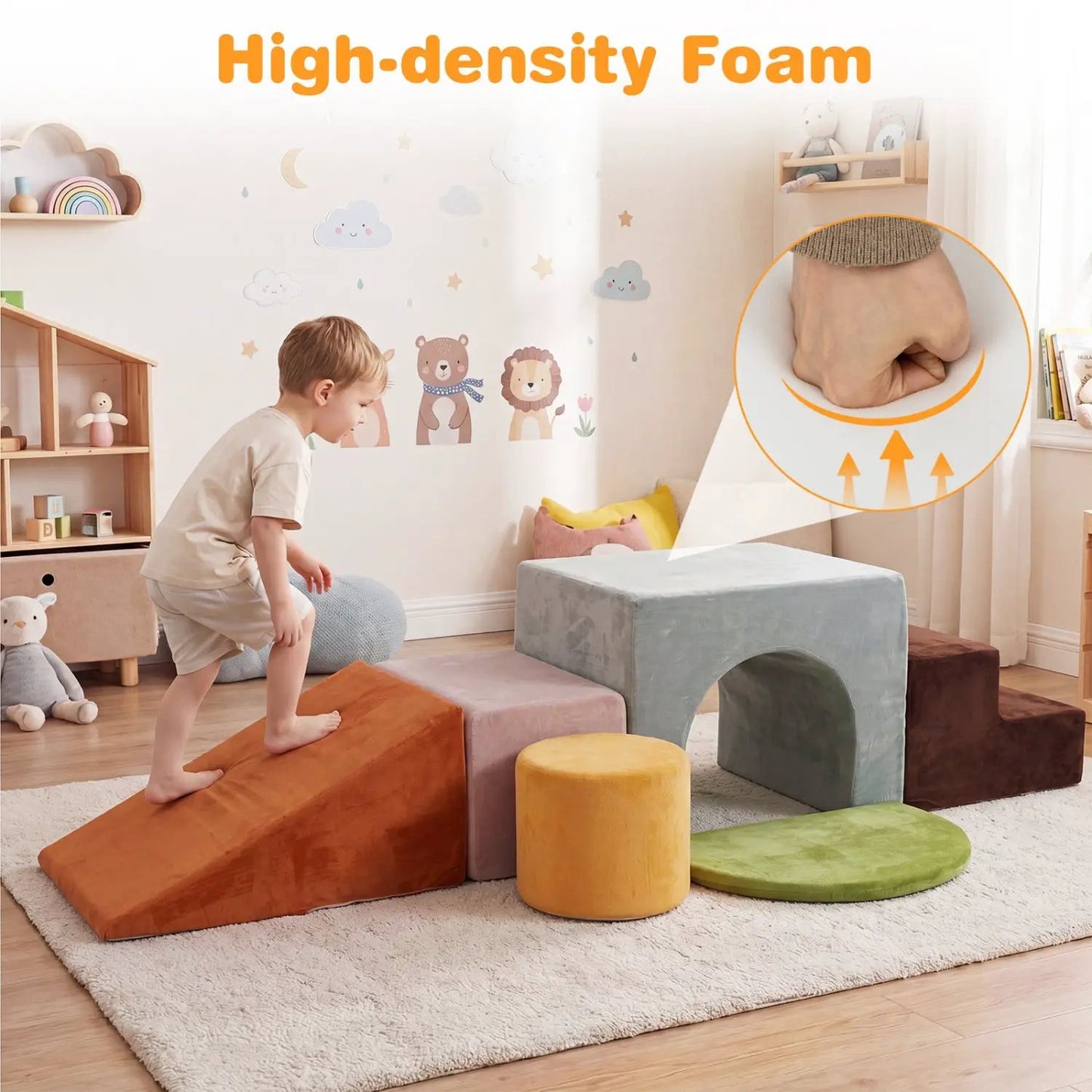 Foam Climbing Blocks Set with Slide and Tunnel