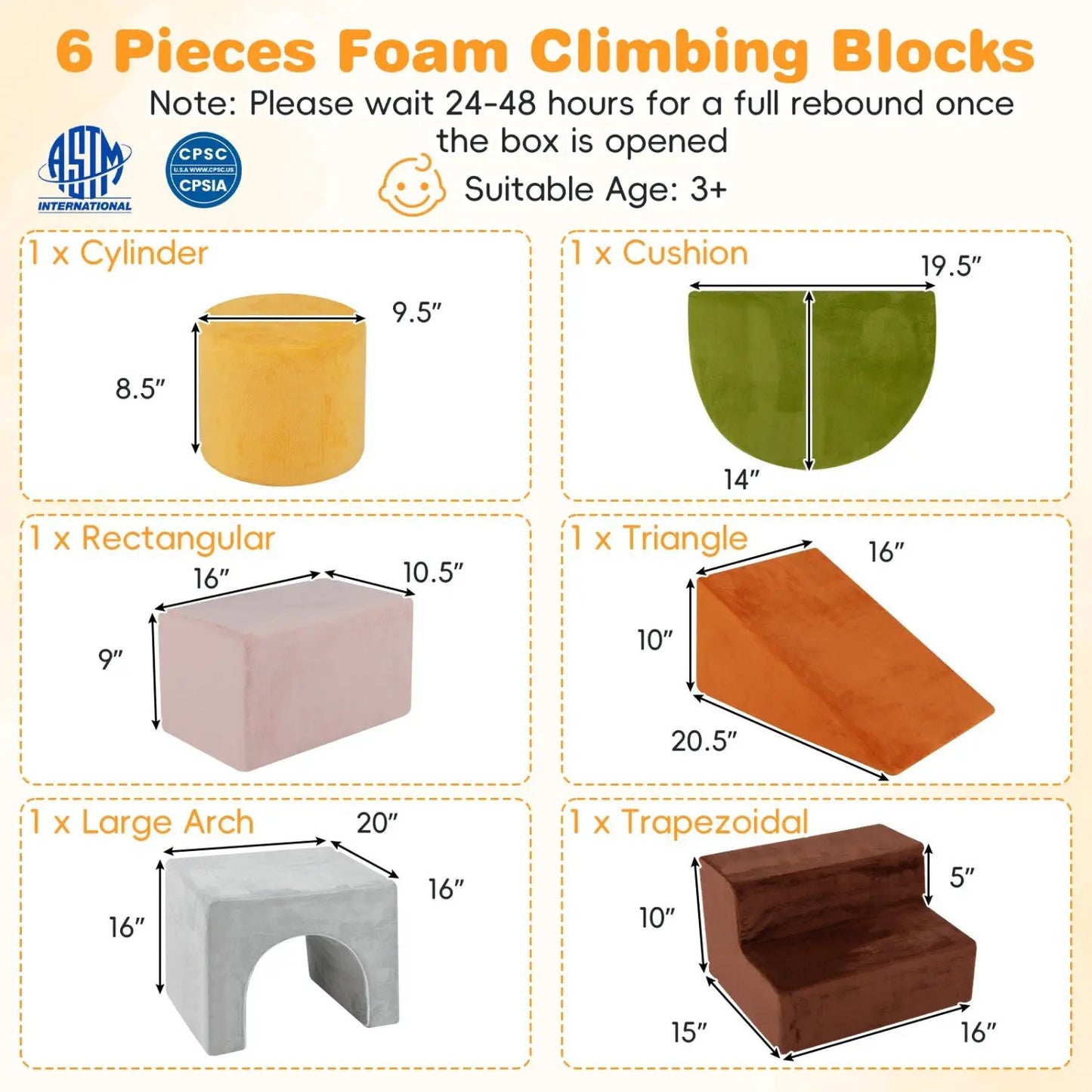 Foam Climbing Blocks Set with Slide and Tunnel