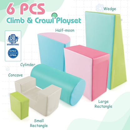 6 Pieces Foam Climbing Blocks Indoor Climb and Crawl Activity Playset with Rectangles