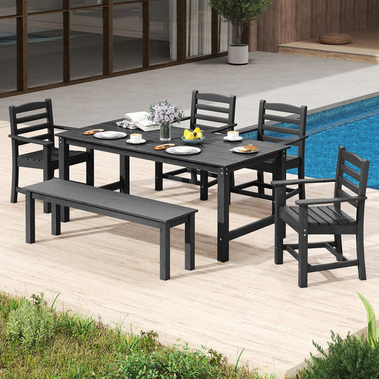 6 Pieces Patio Dining Bench Set Outdoor HDPE Weather Resistant Table and Chairs Set - Tampa Home & Garden Store