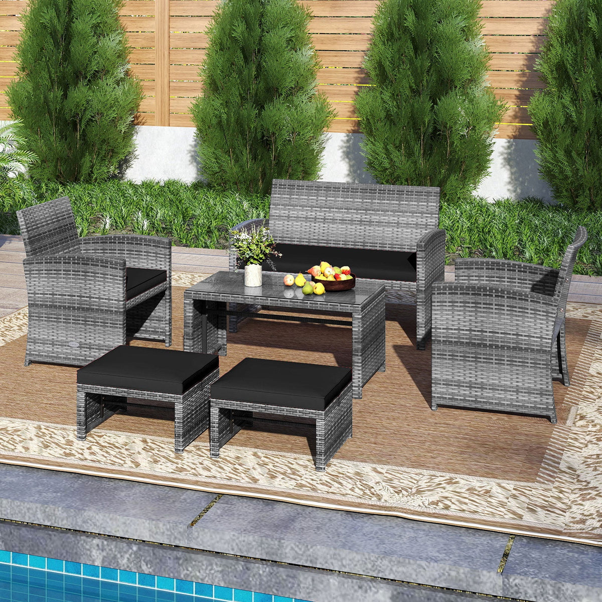 6-Piece PE rattan outdoor patio furniture set in gray wicker with sofa and 2 chairs on Tampa Home & Garden Store