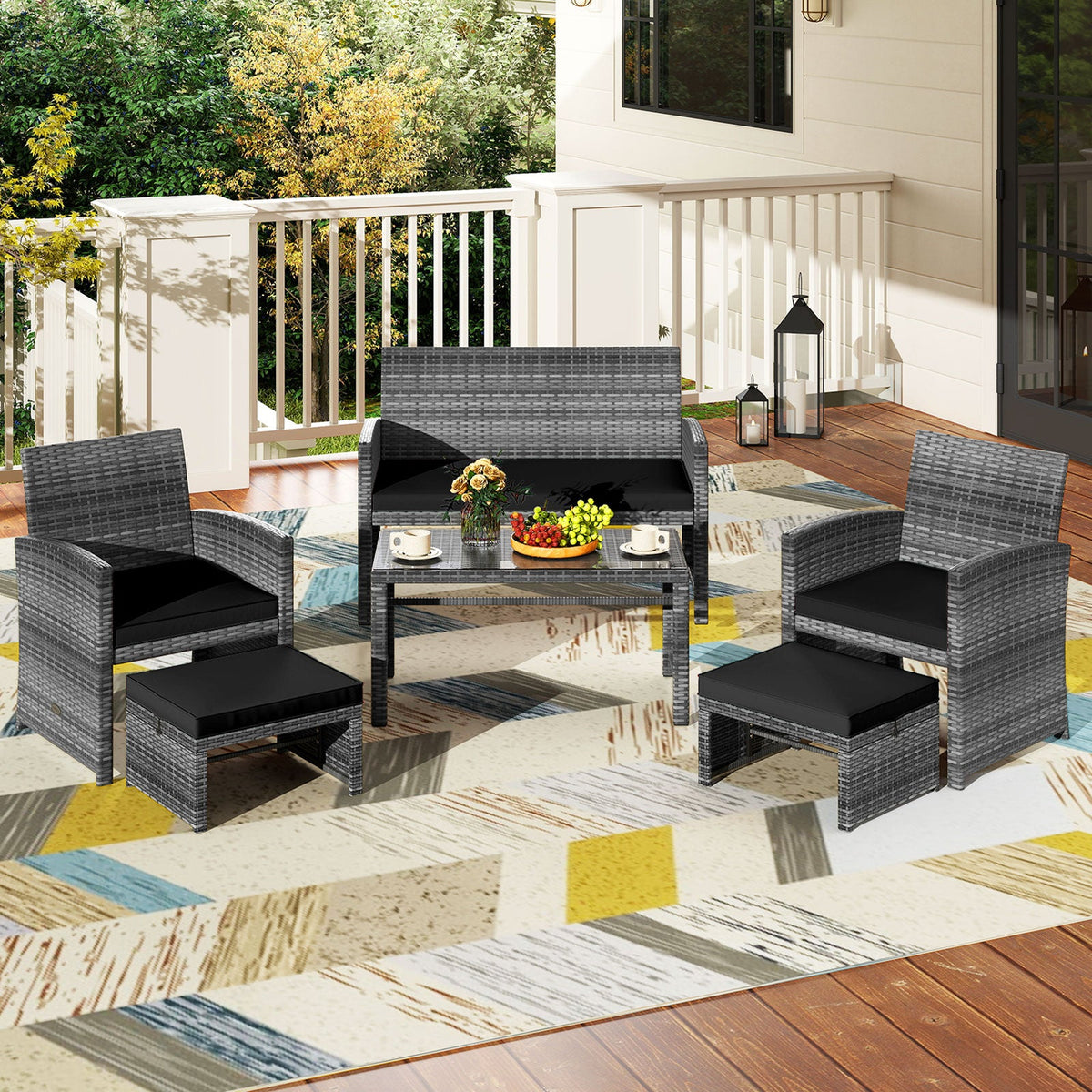 6-piece DirectDeals patio set in grey PE rattan: sofa, 2 chairs, 2 ottomans, glass table on Tampa Home & Garden Store