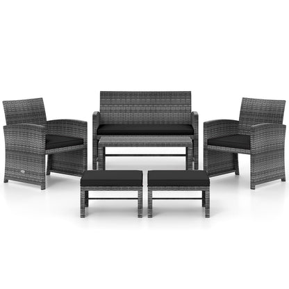 DirectDeals 6-piece PE rattan outdoor set with gray cushions: sofa, chairs, ottomans, table on Tampa Home & Garden Store
