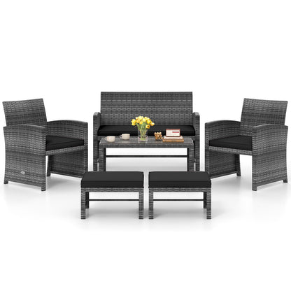 DirectDeals 6-piece PE rattan outdoor patio set with grey weave and black cushions on Tampa Home & Garden Store