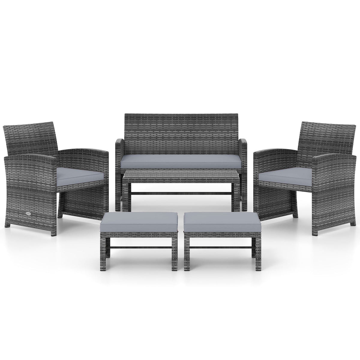 6-piece DirectDeals rattan patio set with cushions; 2 chairs, sofa, 2 ottomans, table on Tampa Home & Garden Store