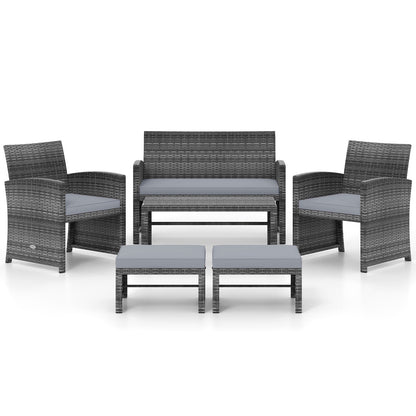 6-piece DirectDeals rattan patio set with cushions; 2 chairs, sofa, 2 ottomans, table on Tampa Home & Garden Store