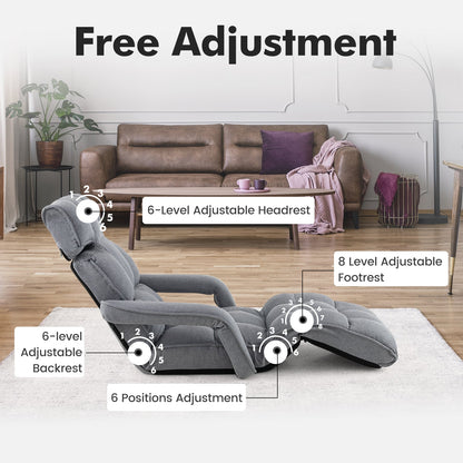 6-Position Adjustable Floor Chair with Adjustable Armrests and Footrest
