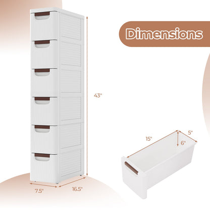 Mueble organizador con ruedas de 3/4/5/6 cajones, armario de almacenamiento estrecho con ruedas integradas para espacios pequeños, 6 cajones