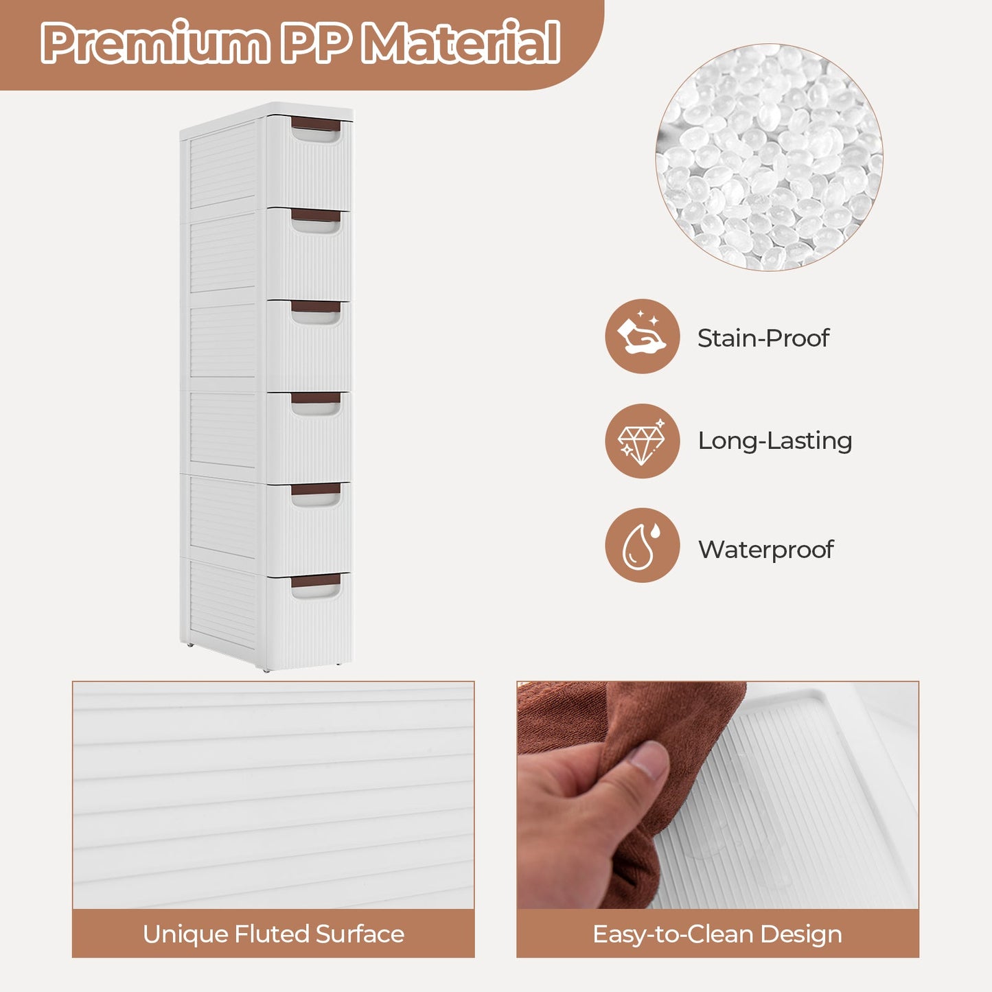 Mueble organizador con ruedas de 3/4/5/6 cajones, armario de almacenamiento estrecho con ruedas integradas para espacios pequeños, 6 cajones